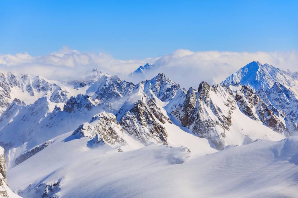 Snow-covered alpine peaks